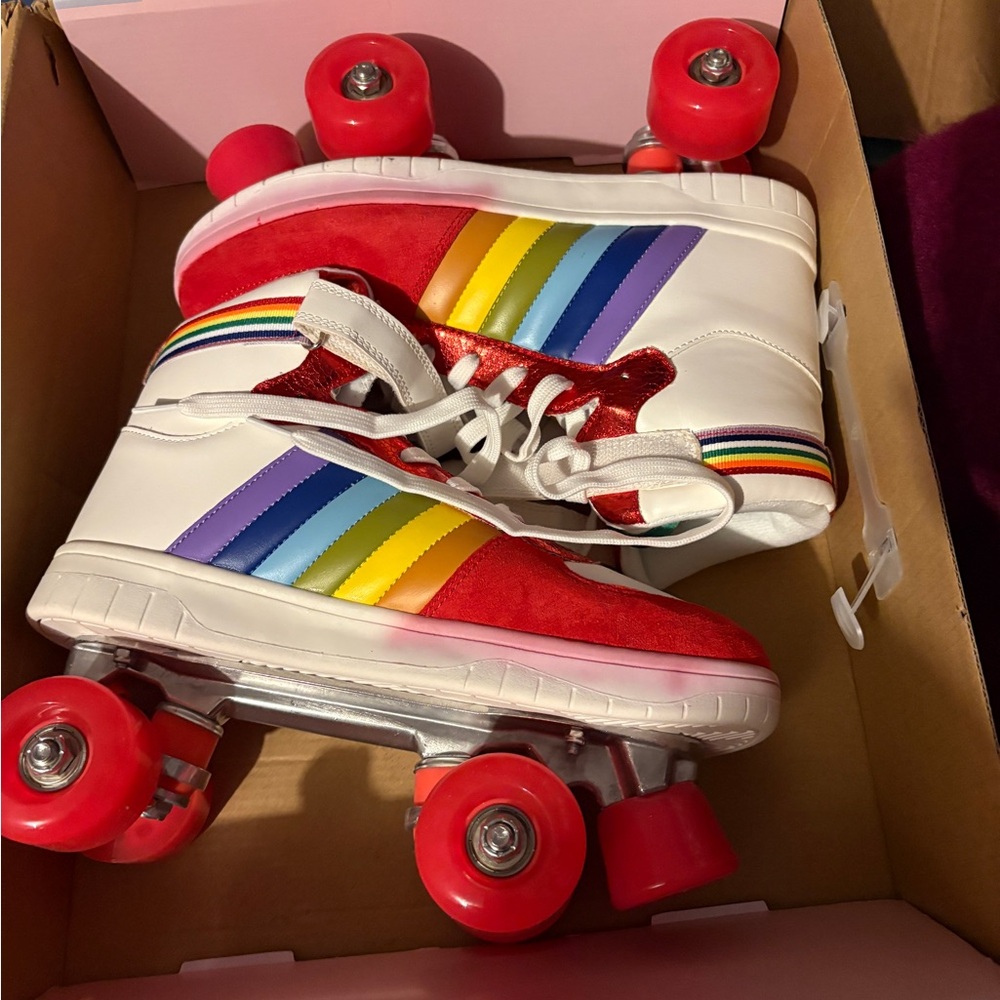 Women’s White & Red Rainbow Stripe Roller Skates - Unbranded